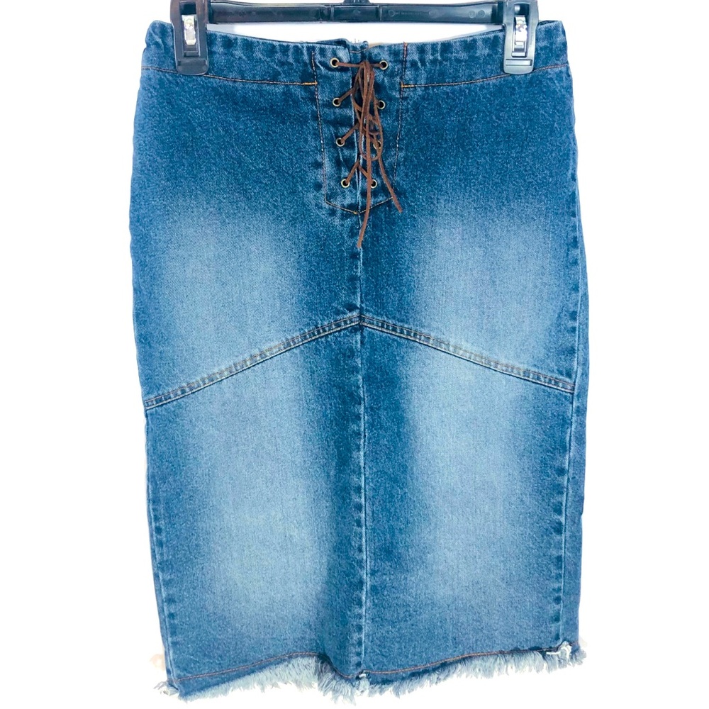 Women knee length denim skirt